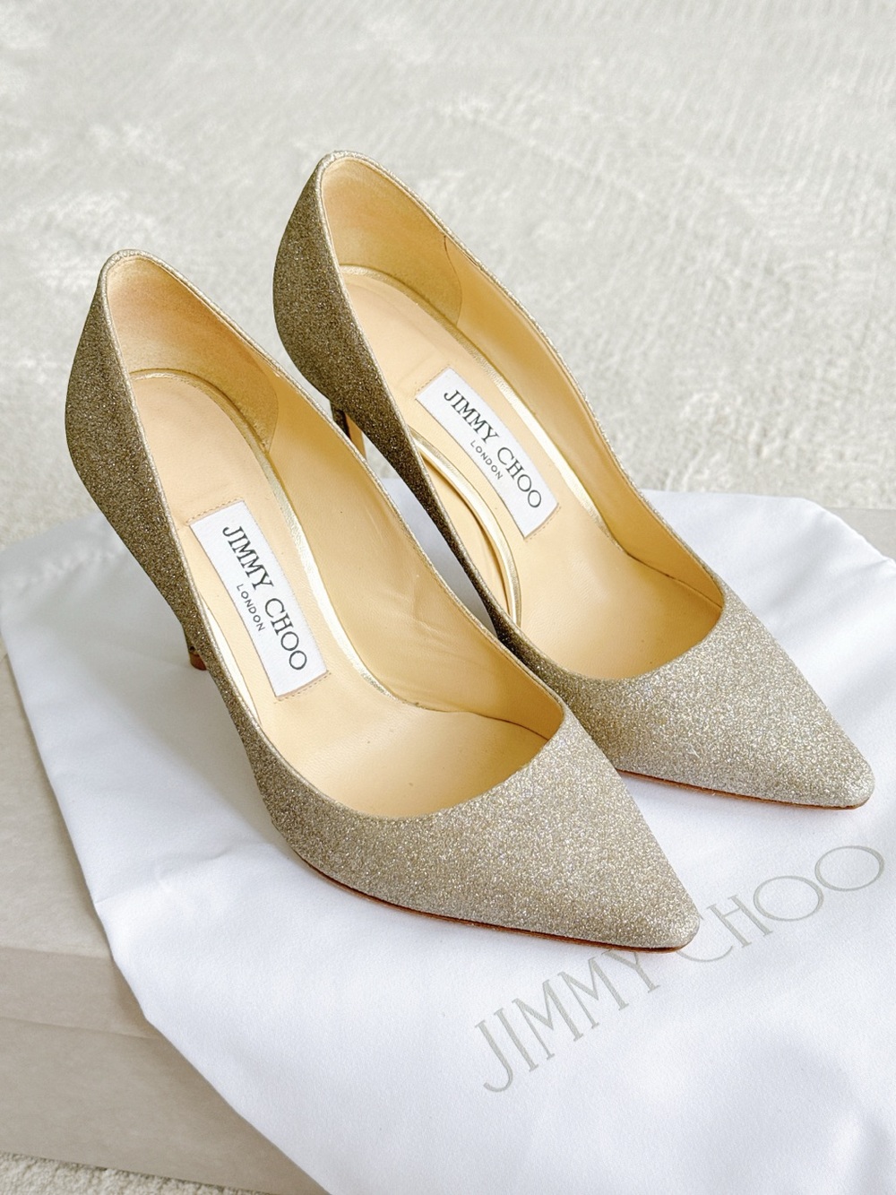 Jimmy Choo Romy Glitter Platinum Ice Pointed Pumps